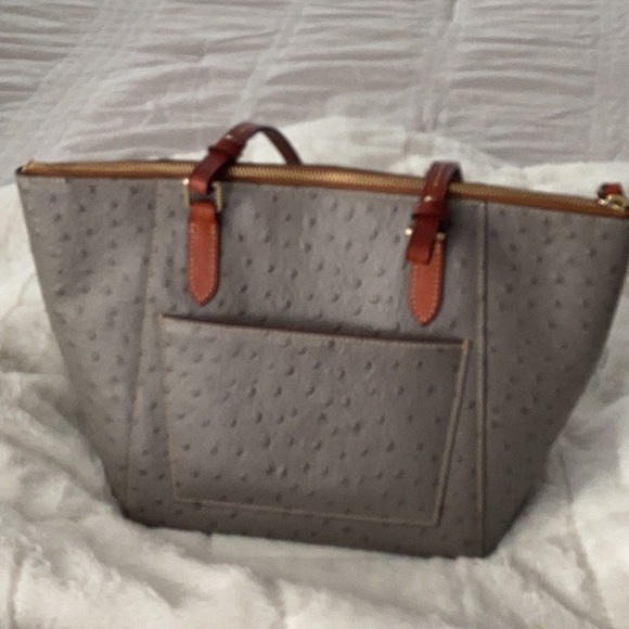 Dooney and Bourke grey ostrich leather handbag. EUC! - Picture 2 of 8